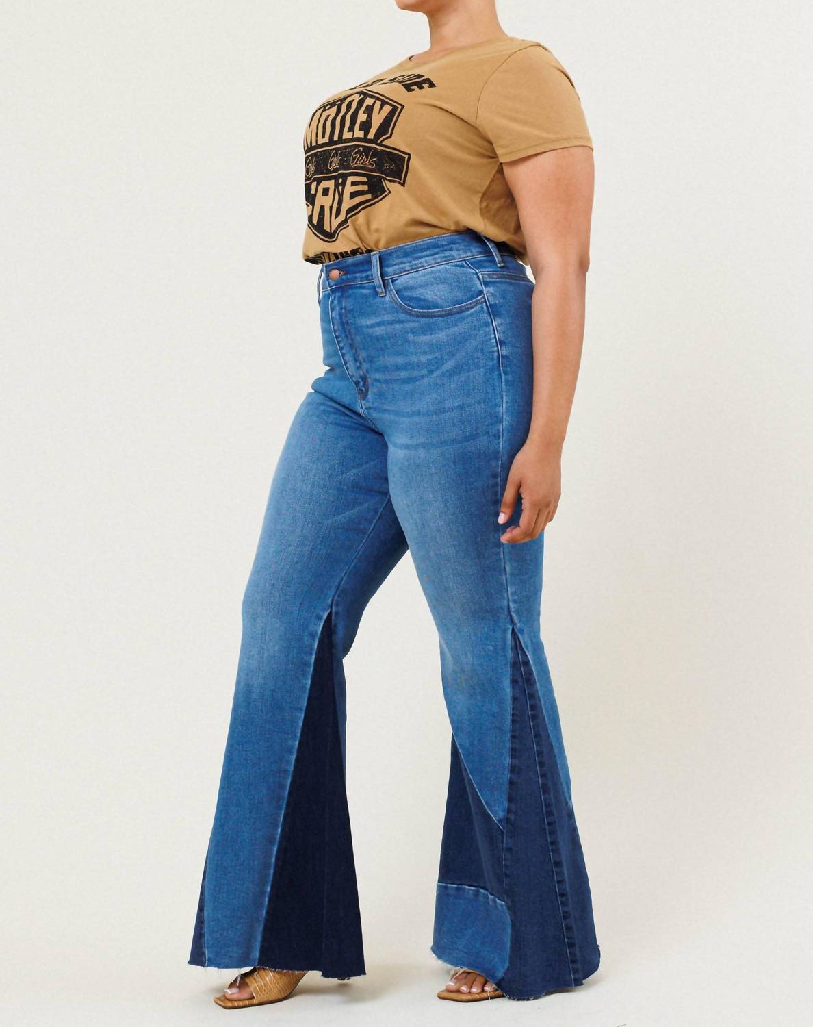 Vibrant M.I.U - Kenzi Color Block Side Slit Flare Jeans - Plus