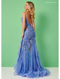 Rachel Allan - Lace Tulle High Slit Mermaid Prom Gown