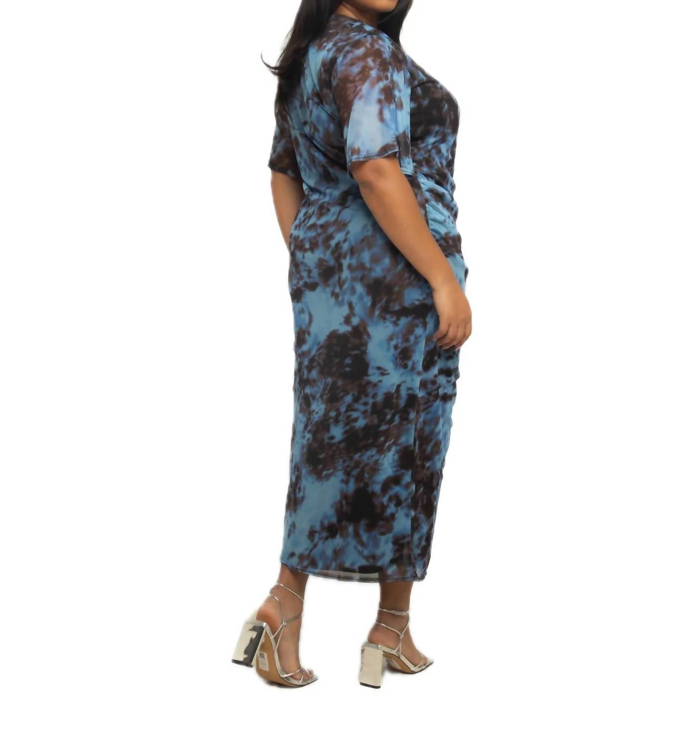 Fashion Szn Curve - Short Sleeve Abstract Mesh Midi Dress - Plus Size