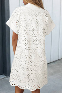 La Society - Solid Color Eyelet Embroidered T Shirt Mini Dress
