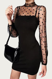 POLKA DOT MESH SLEEVE MINI DRESS