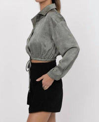 Sage The Label - Forever Yours Crinkled Satin Crop Shirt