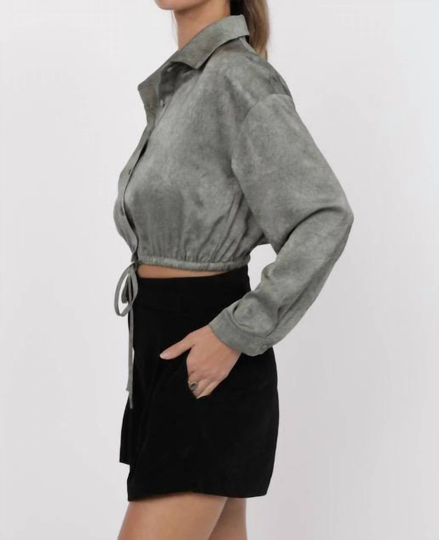 Sage The Label - Forever Yours Crinkled Satin Crop Shirt