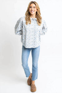 Karlie - French Floral Ruffle Button Up Top