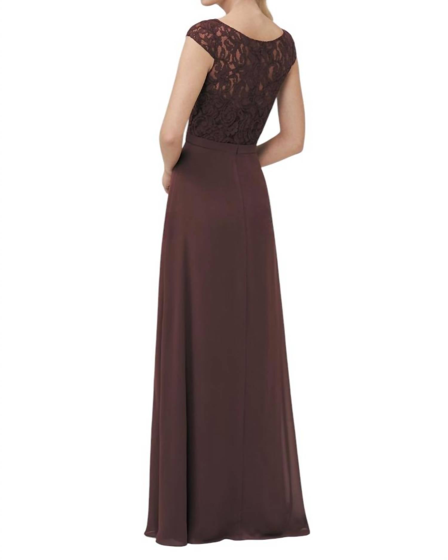 Jasmine Bridal - Long Boat Neckline Lace & Georgette Bridesmaid Dress