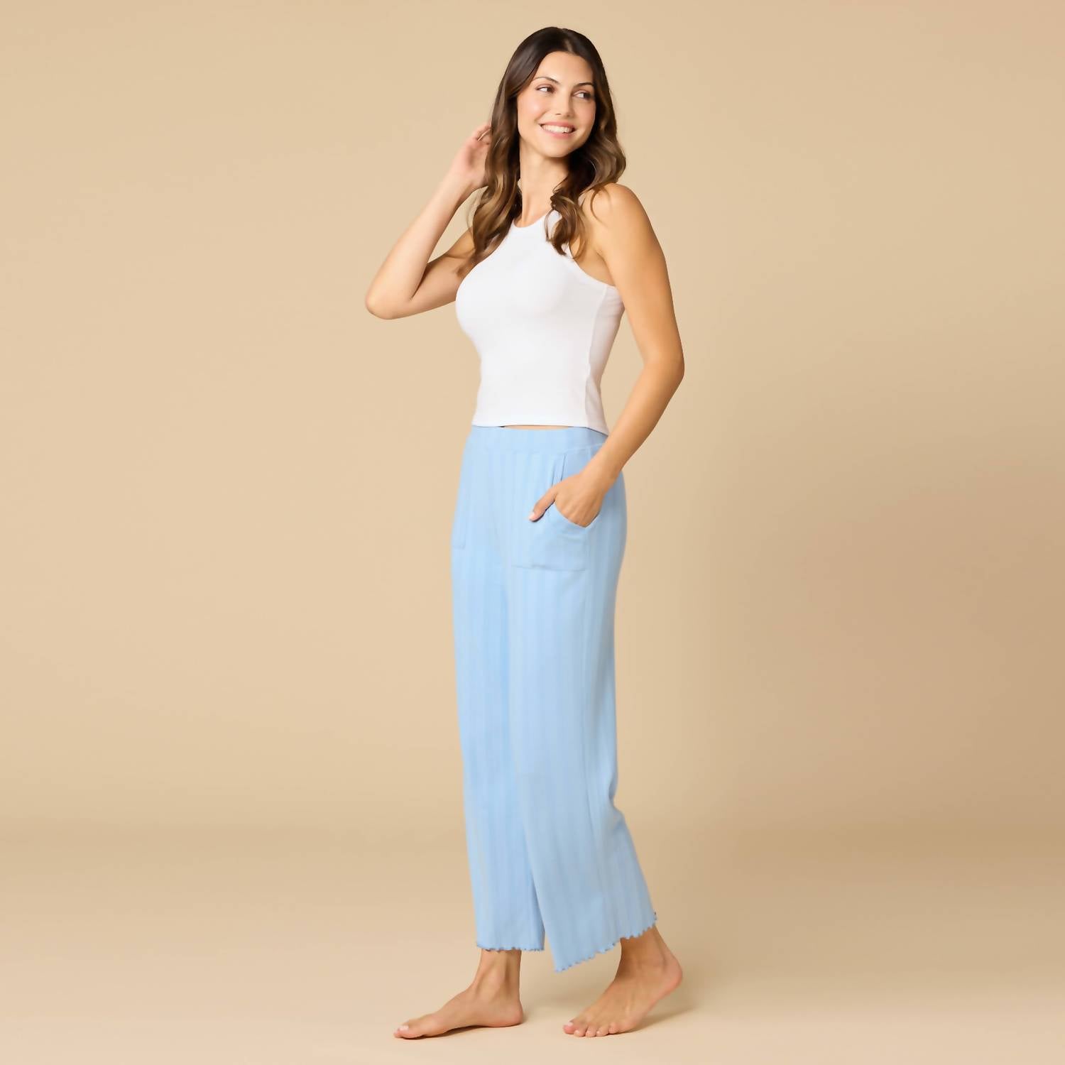 Softies - Pointelle Cropped Pant With Lettuce Edging