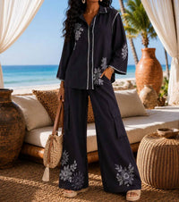 Little Secret Of Mine - Embroidered Wide Leg Pant Set