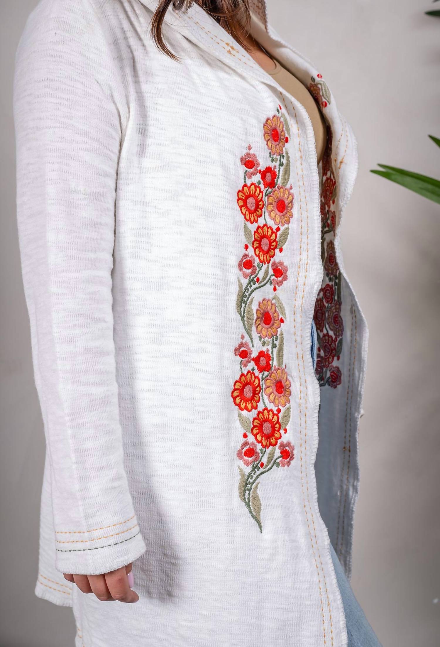 Paparazzi - Embroidered Double Knit Hooded Open Front Jacket