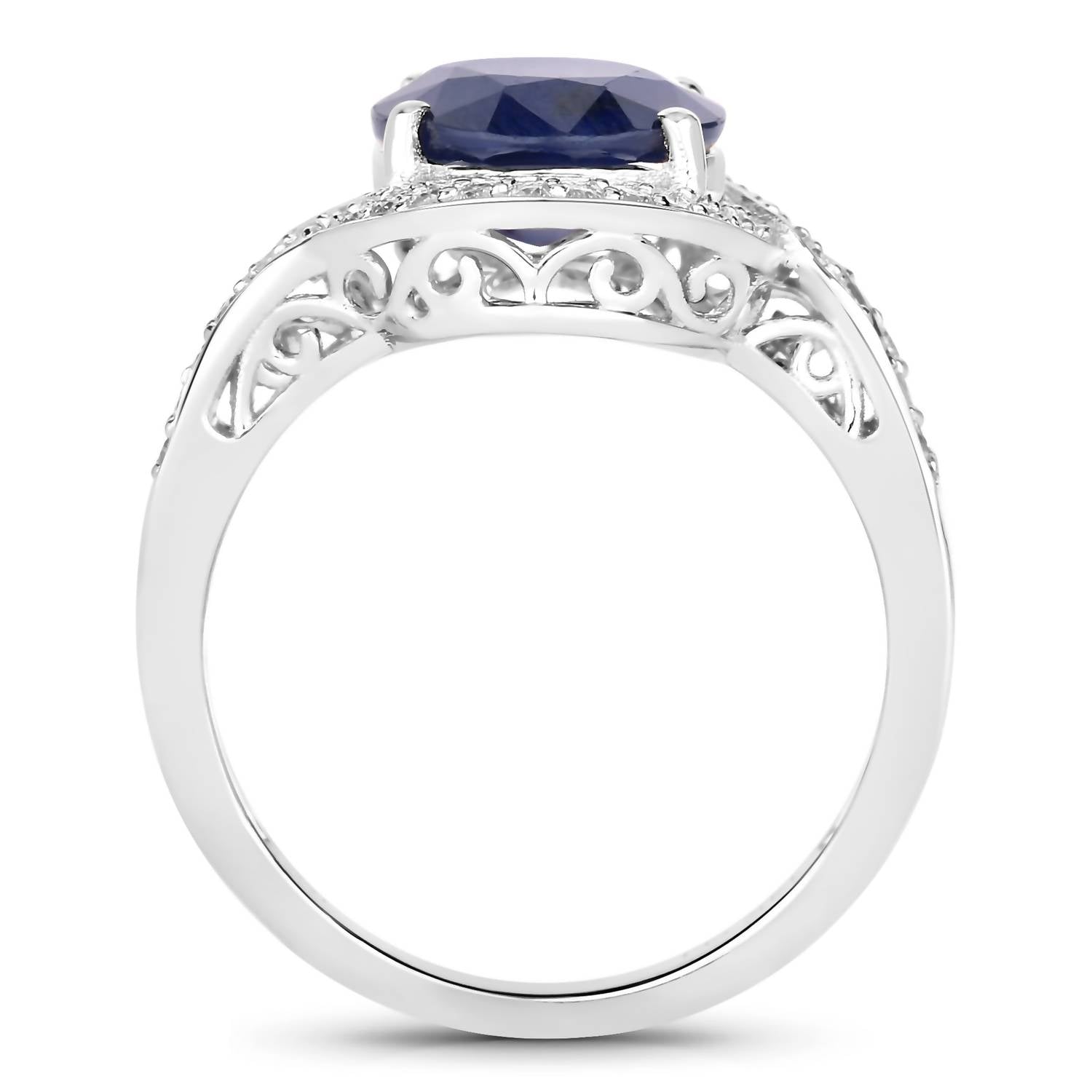 Diana M Jewels Women's Oval Natural Sapphire Fashion Ring (4.69 Ct) - Statement in 14k white gold - women's jewelry - detail view