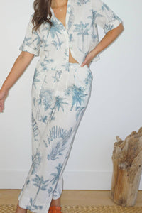 NIBI MTK Brenna Pants in faded teal palms - women's pants - alternate view