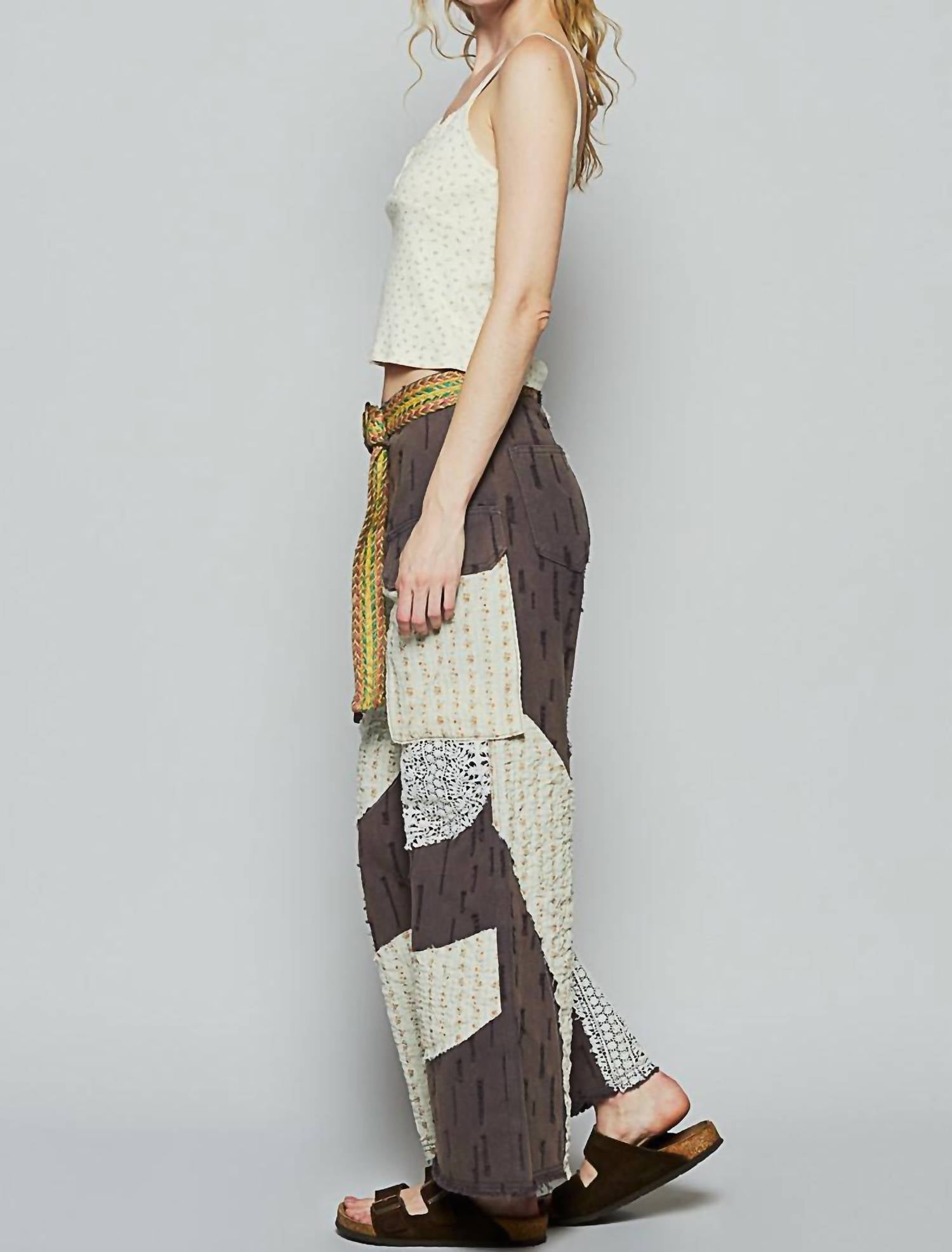 POL Wavy Patchwork Printed Denim Pants in gray - women's jeans - view 5
