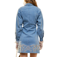 Blue B - Embroidery Self Tie Denim Dress