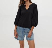 Michael Stars Gabi Puff Sleeve Top in black - women's blouse - detail view