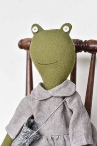 Woolgrass Farm - Fern The Frog Doll With Linen Dress