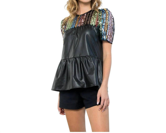 Thml - Cassidy Sequin and Leather Top
