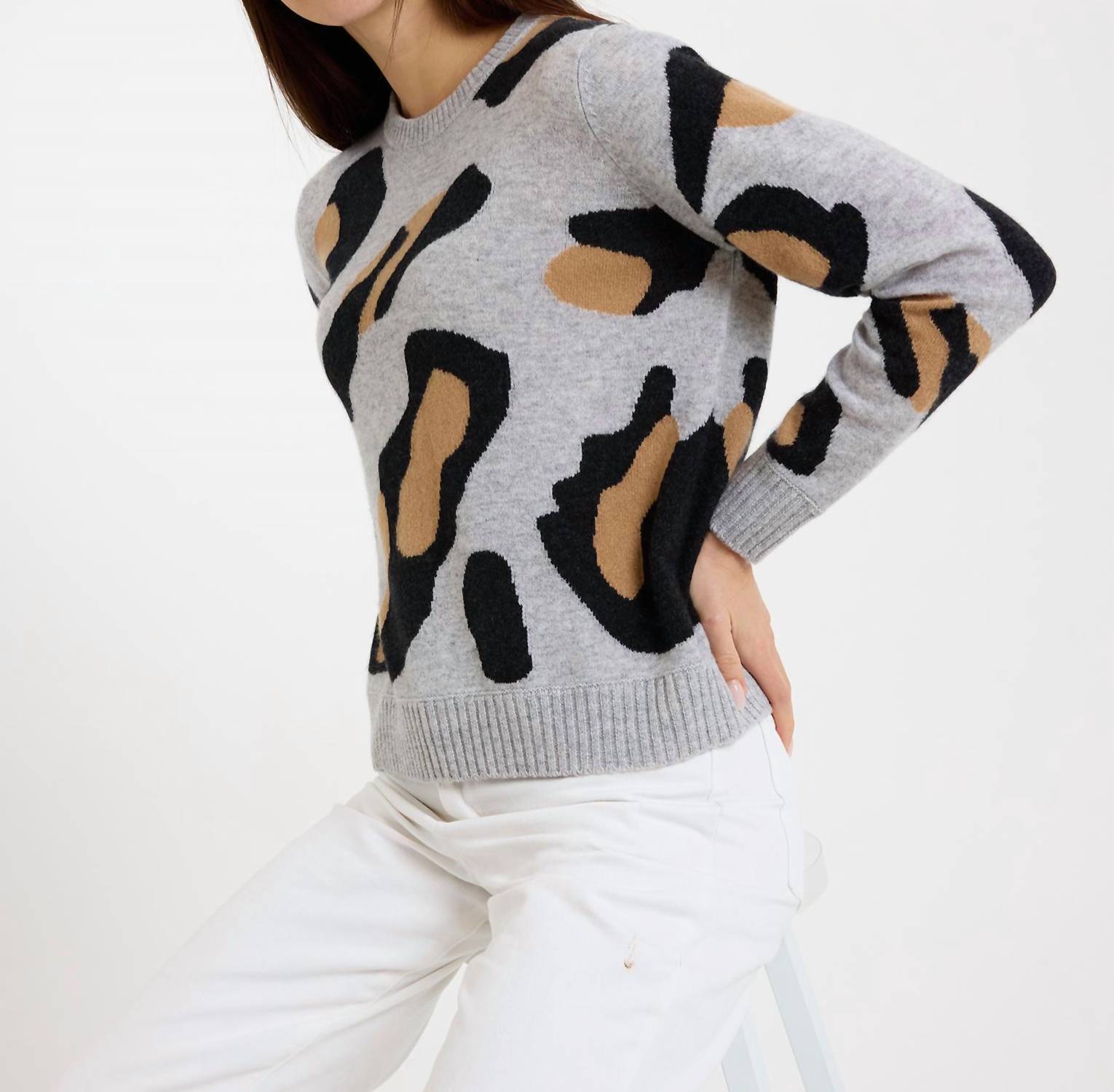 Brodie Cashmere - Abstract Leopard Crew Neck Jumper Sweater