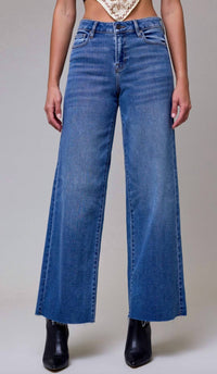 HIDDEN High Rise Full Length Wide Leg Jeans in dark wash - women's jeans