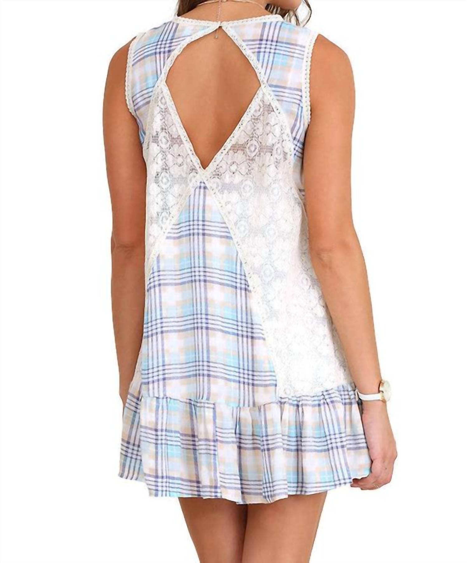 Umgee - Plaid Sleeveless Lace Dress