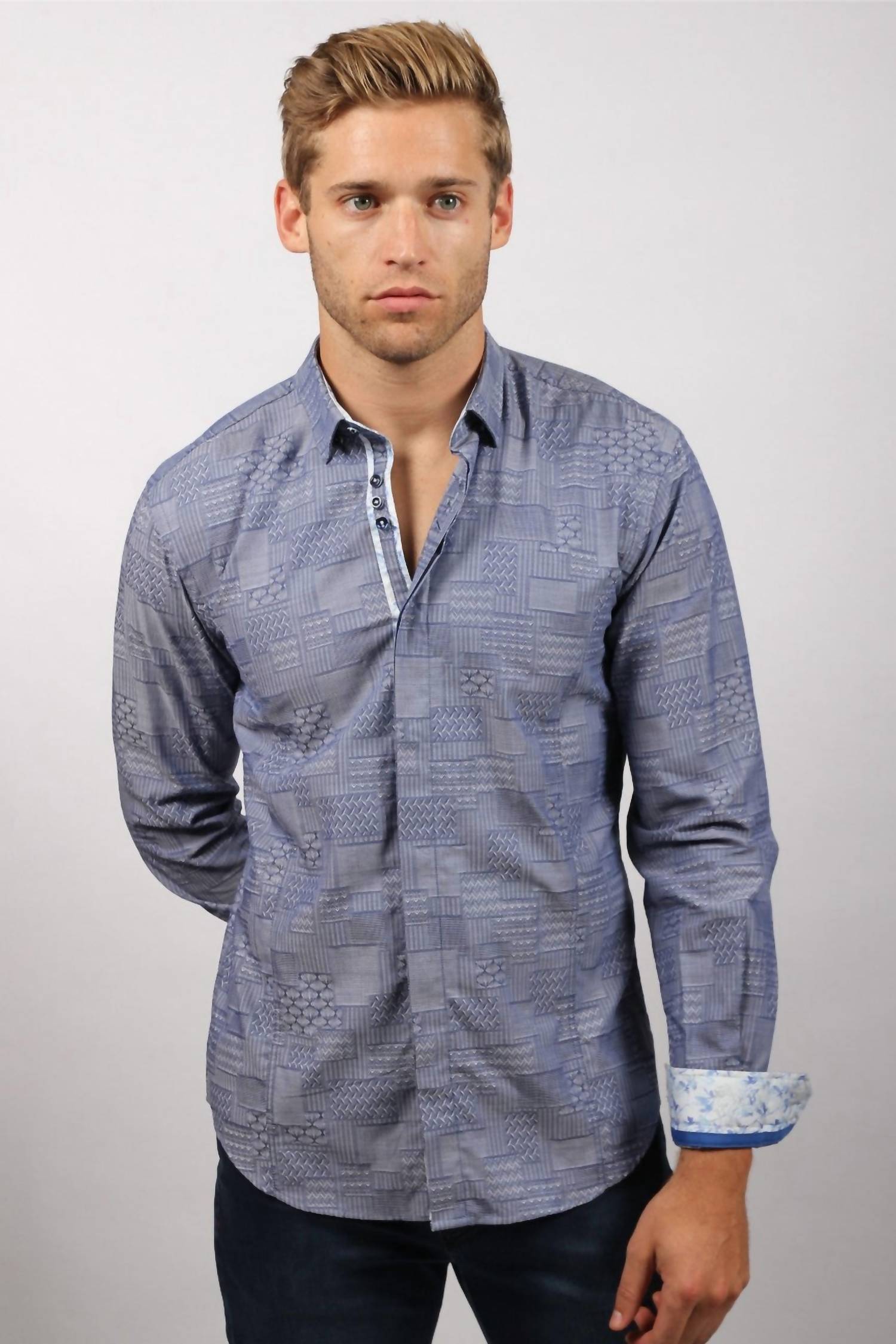 Eight X - Jacquard Button Down Shirt With Colorful Trim
