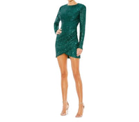 Mac Duggal - Women's Sequin Open Back Long Sleeve Mini Dress
