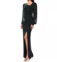 Betsy & Adam Women's Metallic Crinkled Gown in green - women's dress - alternate view