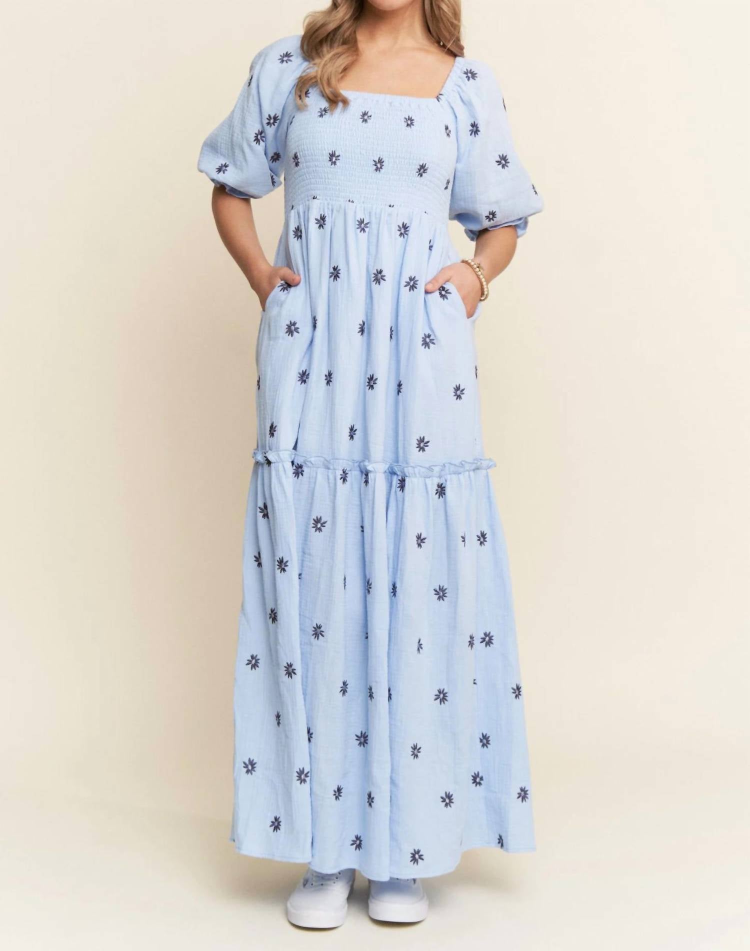 J.Nna - Floral Embroidered Tiered Midi Dress - Plus