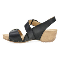 dansko Women's Trinity Wedge Sandals in black burnished nubuck - women's sandal - detail view
