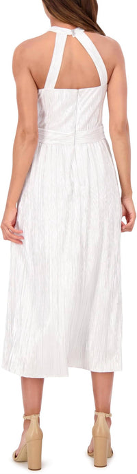 kensie Metallic Pleated Keyhole-cutout Maxi Dress in silver - women's dress - view 4