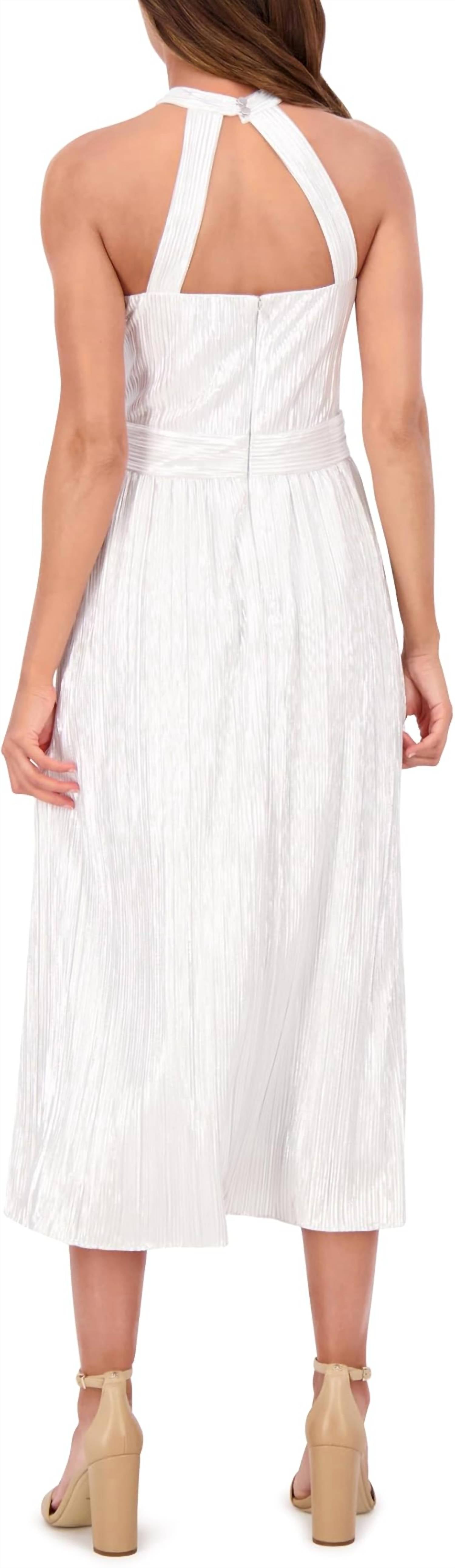 kensie Metallic Pleated Keyhole-cutout Maxi Dress in silver - women's dress - view 4