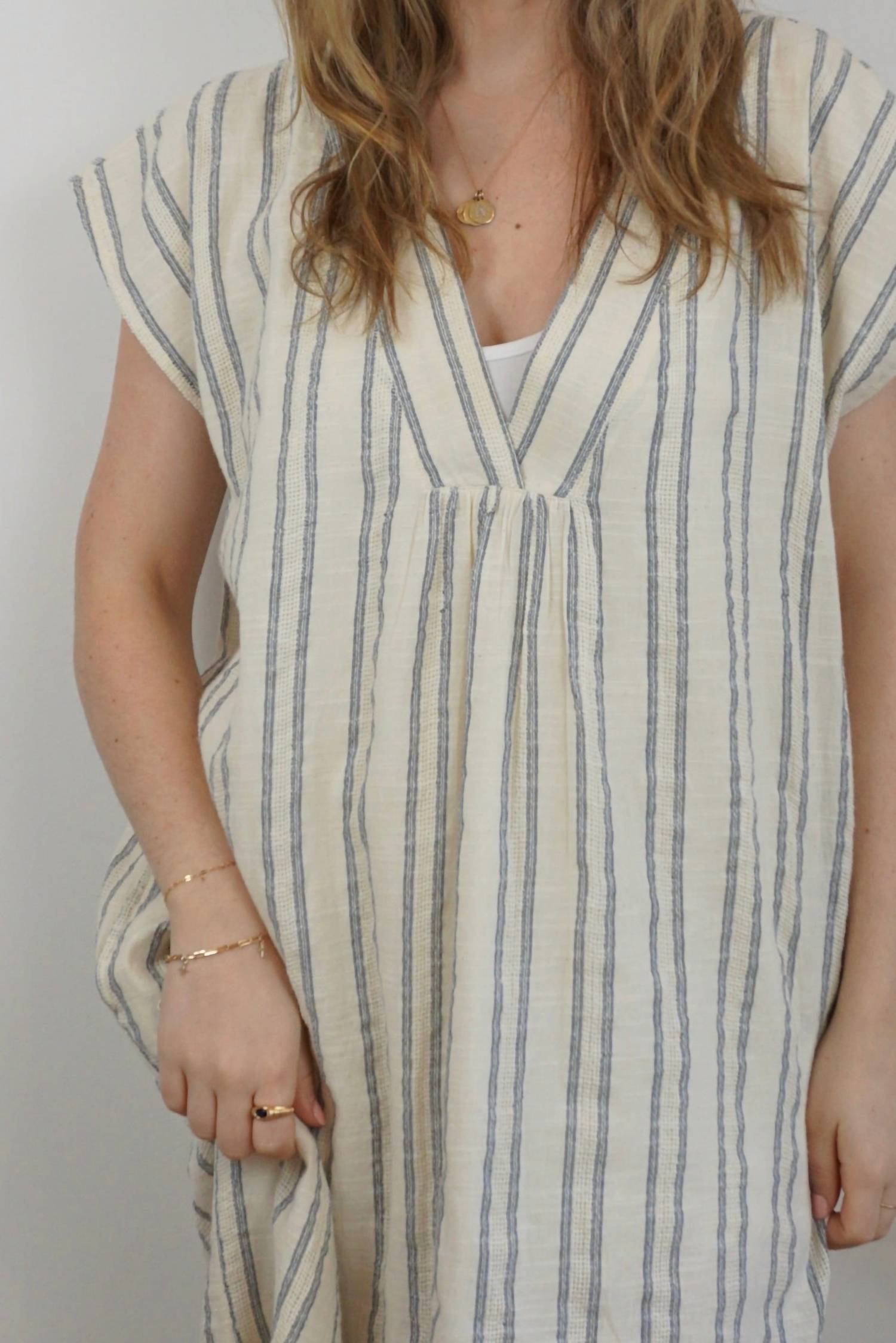 NIBI MTK Calla Midi Dress in grey cream stripe - women's dress - detail view