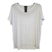 DESIGN HISTORY Women's Missy Studed Short Sleeve Top - Plus in white - women's blouse