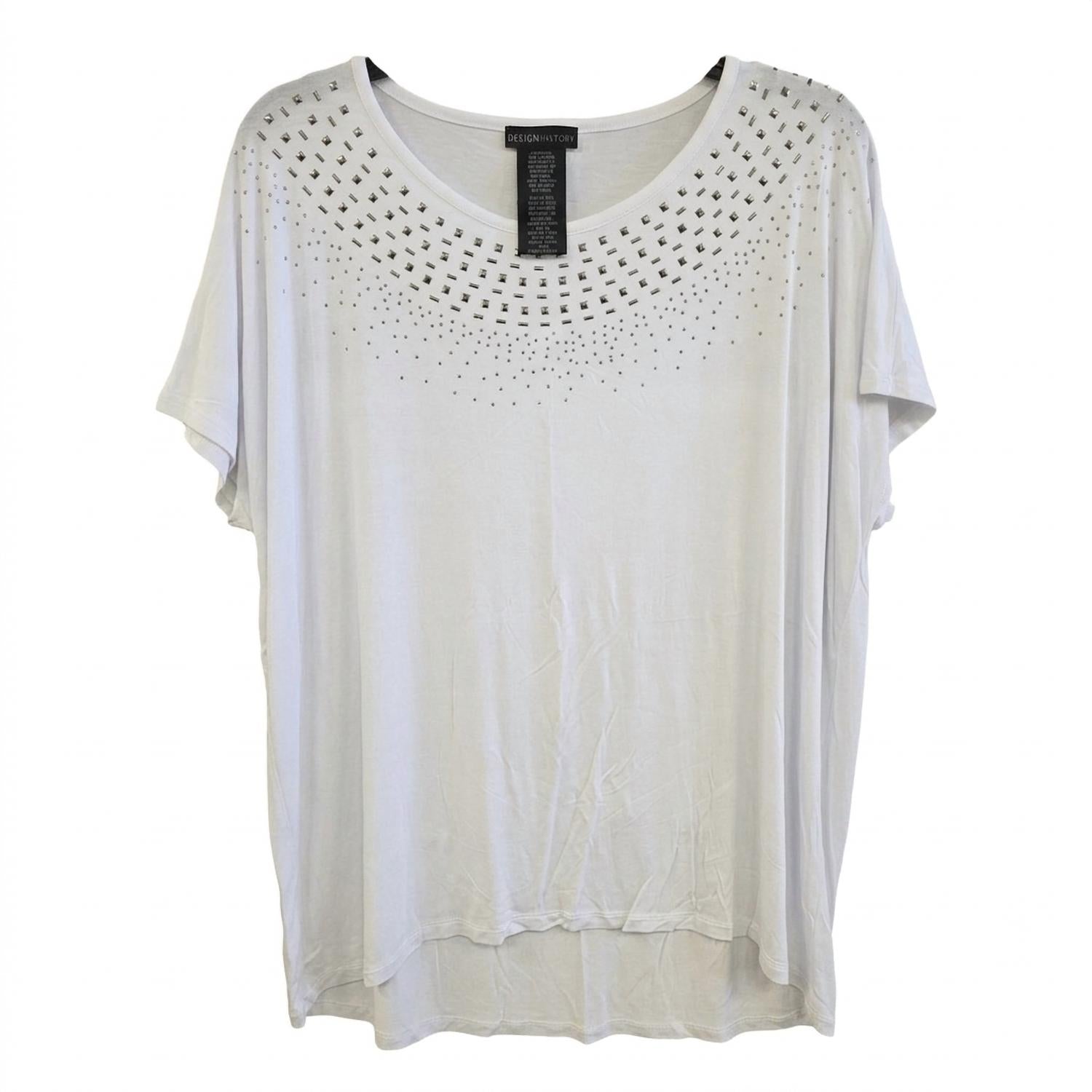 DESIGN HISTORY Women's Missy Studed Short Sleeve Top - Plus in white - women's blouse