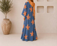 Mystery Resort - Starfish One-shoulder Caftan Maxi Dress