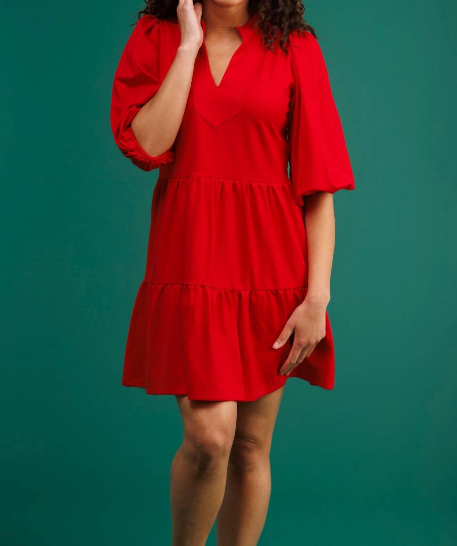 SMITH & QUINN Tory 3/4 Puff Sleeve Dress in red - women's dress