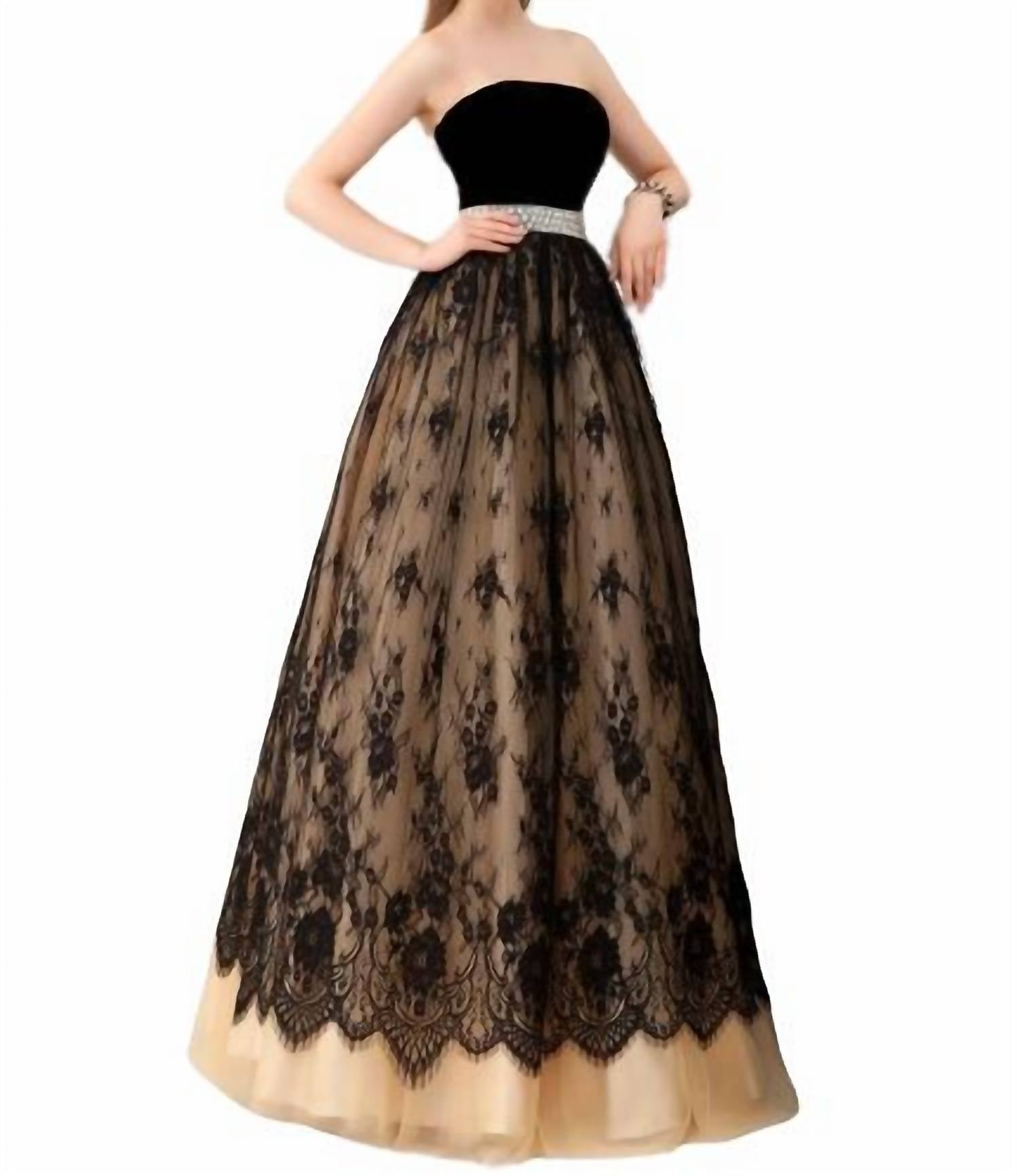 Strapless velvet and tulle ballgown