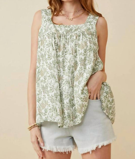 Hayden La - Botanical Print Square Neck Handkerchief Tank