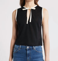 FRAME Keyhole Tie Tank Top in black - women's tank top