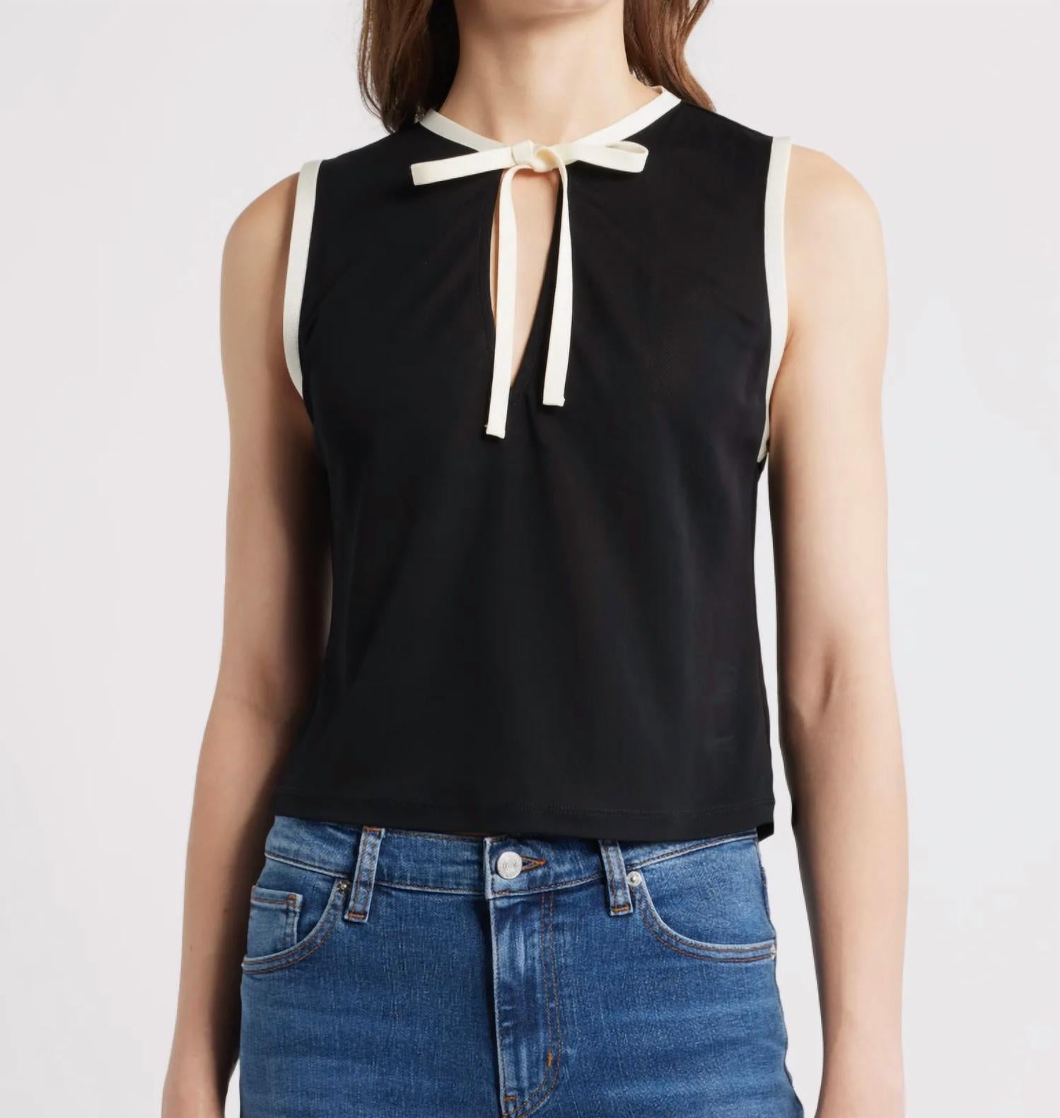 FRAME Keyhole Tie Tank Top in black - women's tank top