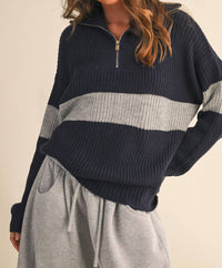 Klesis - Long Sleeve Contrast Stripe Half Zip Sweater Top