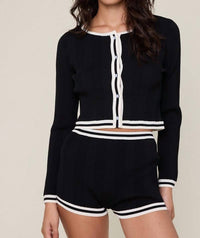 Golden - Lotus Color Line Point Long Sleeve Crop Knit Top