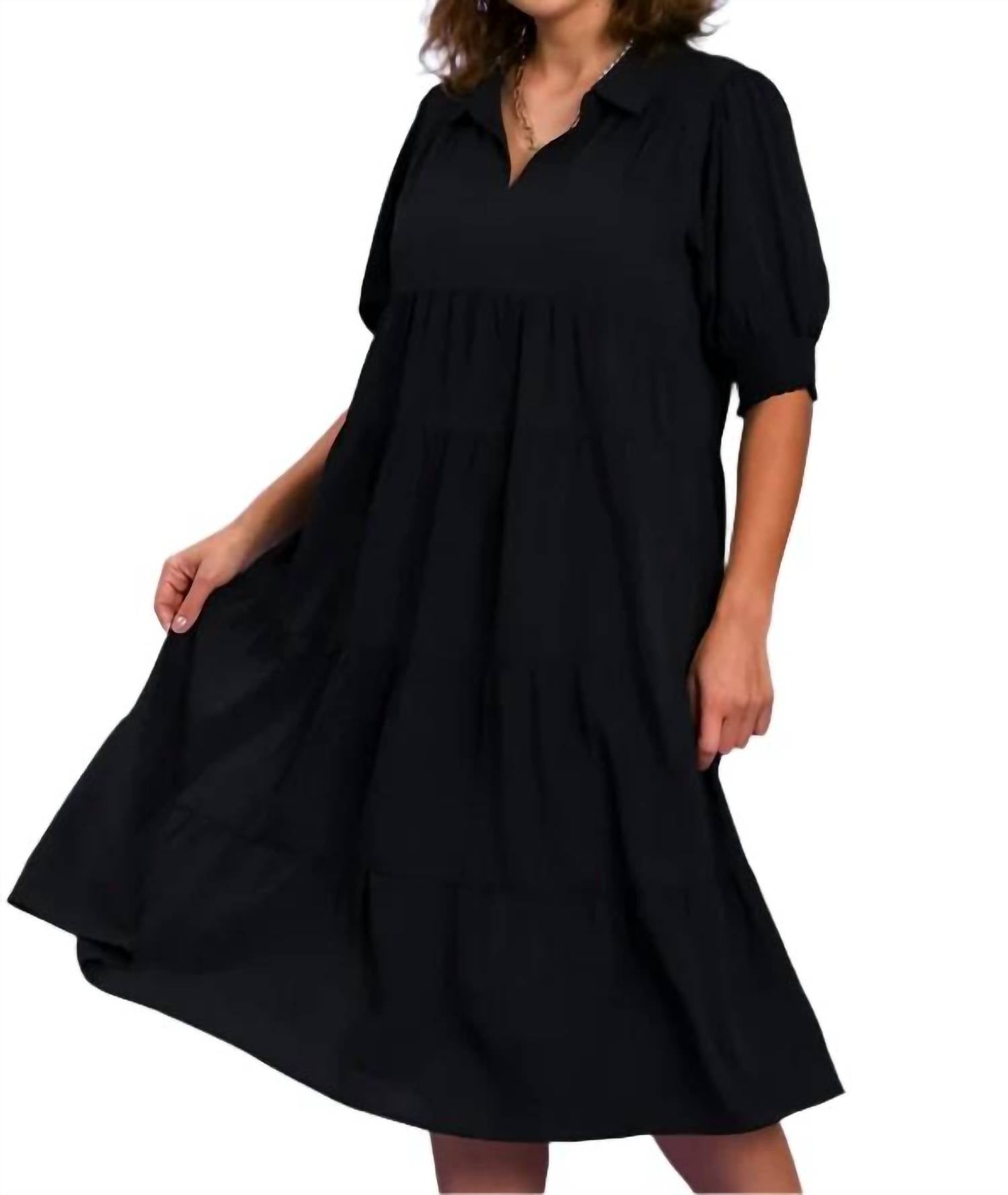Umgee - Tiered Cuffed Sleeve Midi Dress