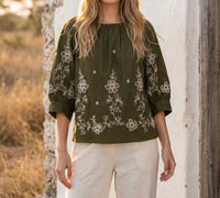 Karen Kane - Embroidered Blouson Sleeve Top