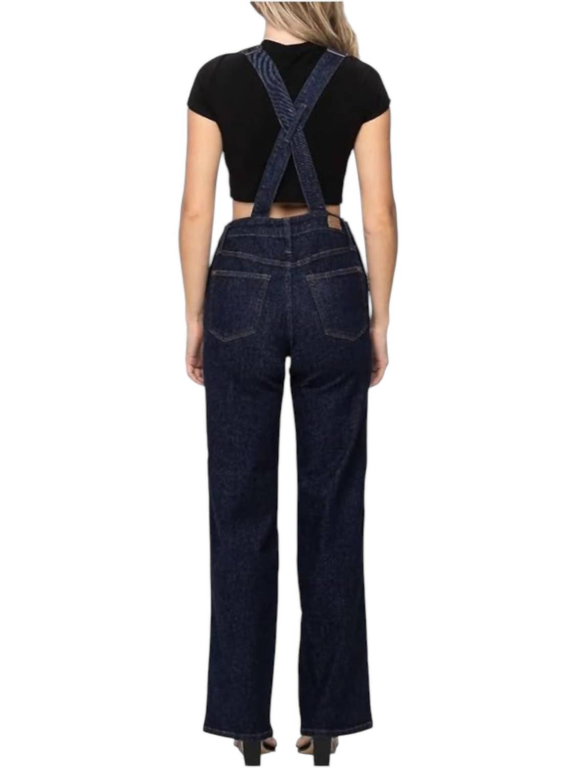 Judy Blue High Waist Classic Overall Wide Leg Jeans in dark blue - women's jeans - alternate view