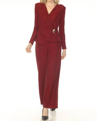 Joseph Ribkoff - Shimmery Faux Wrap Wide Leg Jumpsuit