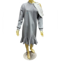 CQbyCQ Ruffle Hem Sweater Midi Dress in gray melange - women's dress - detail view