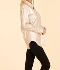 DOLCE CABO Vegan Leather Button Up Shirt in pale metallic gold - women's shirt - alternate view