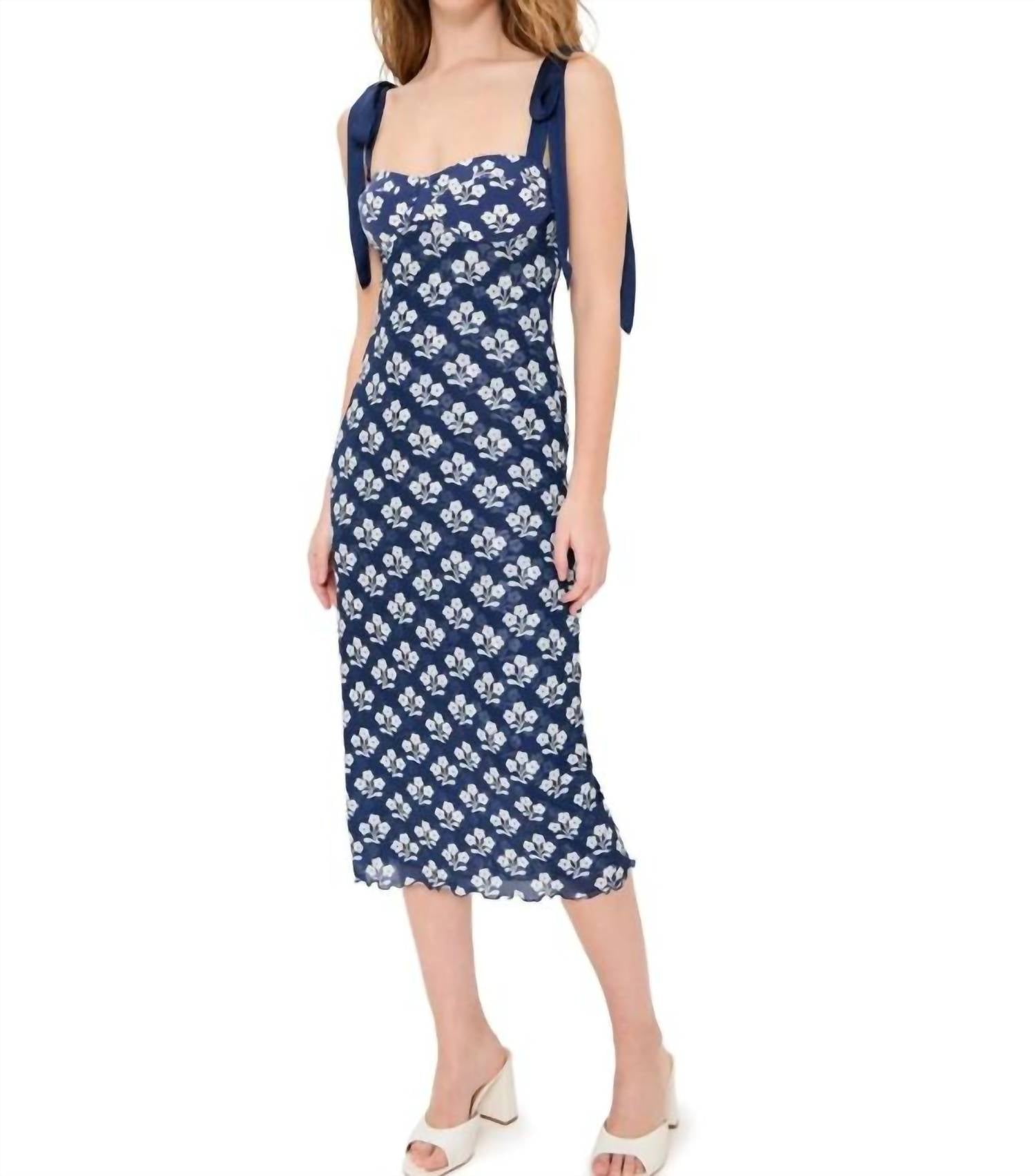 Free People Printed Got Glam Slip Dress in navy combo - women's dress - detail view