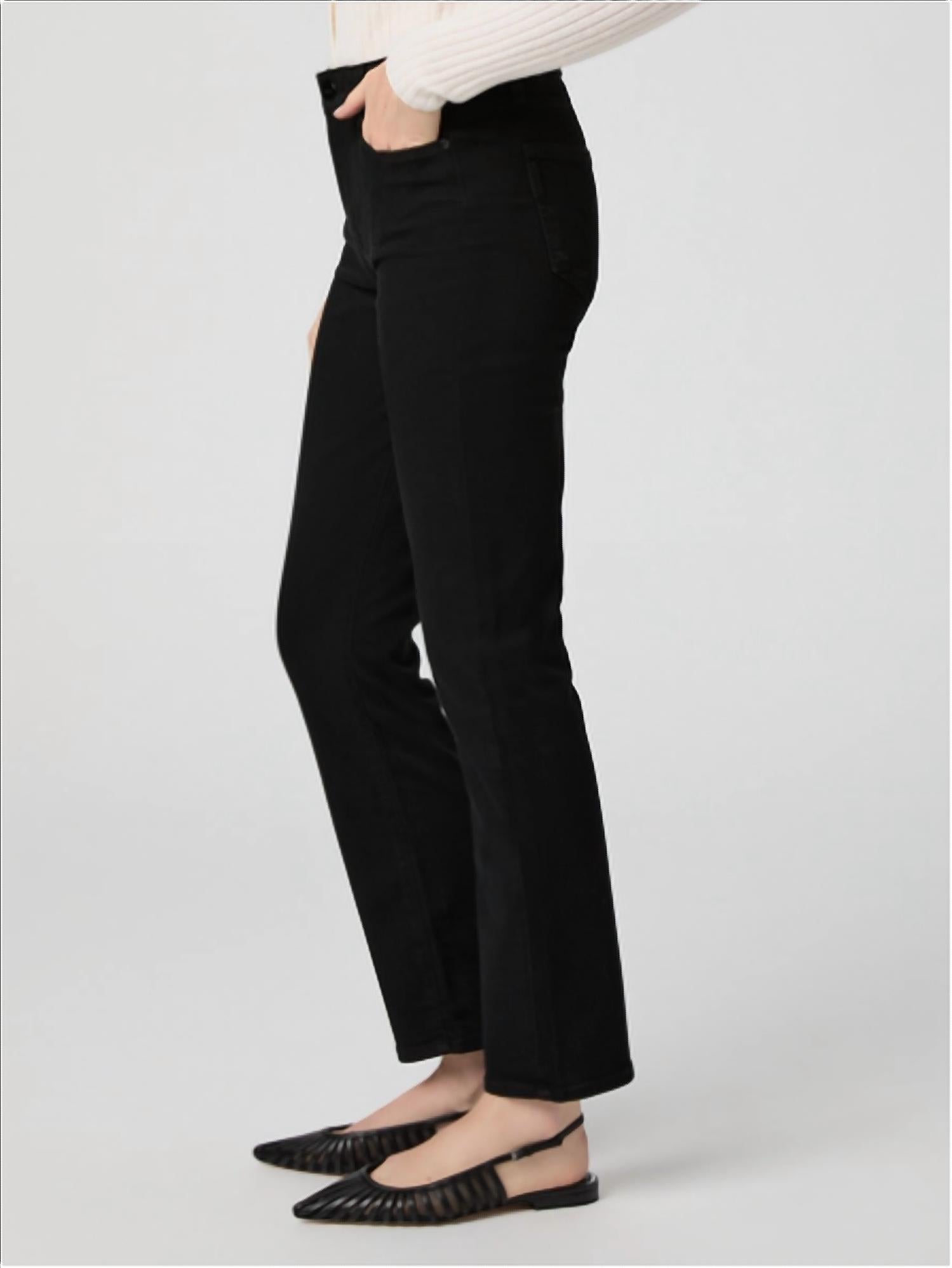 Paige Cindy Slim Leg Jeans in black shadow - women's jeans - detail view