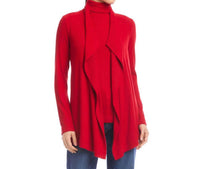 Karen Kane Long Sleeve Ribbed Drape Front Cardigan in red - women's cardigan