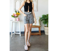 Veveret - Waist Belted Denim Shorts